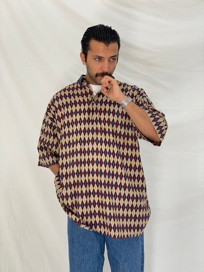 Vintage 90s Michael Thomas Argyle Print Pullover Shirt Oversized Geometric Pattern Shirt - 2XL