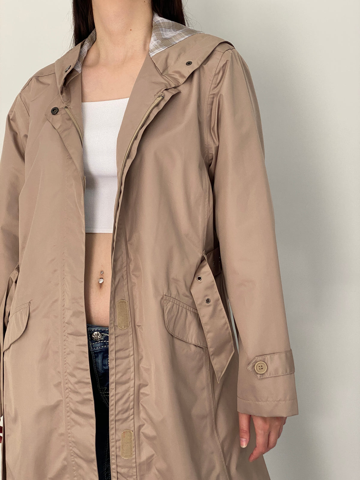 Vintage Cecilia Classics Beige Hooded Belted Trench Coat – L