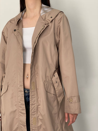 Vintage Cecilia Classics Beige Hooded Belted Trench Coat – L