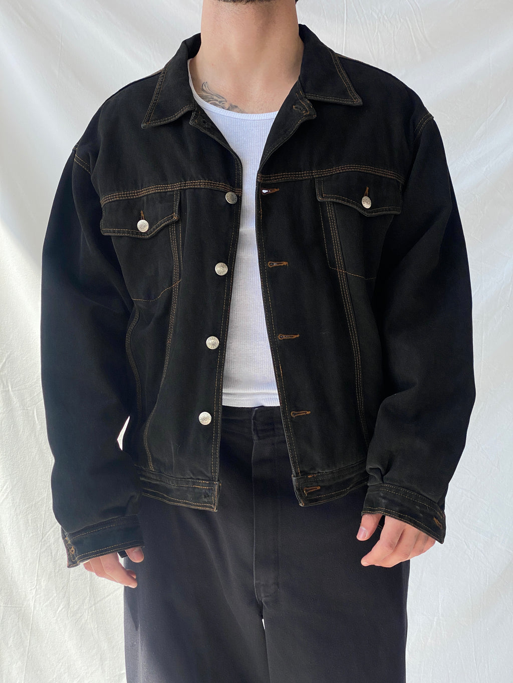 Vintage 90s Kiton’s Black Denim Work Wear Bomber Jacket - L