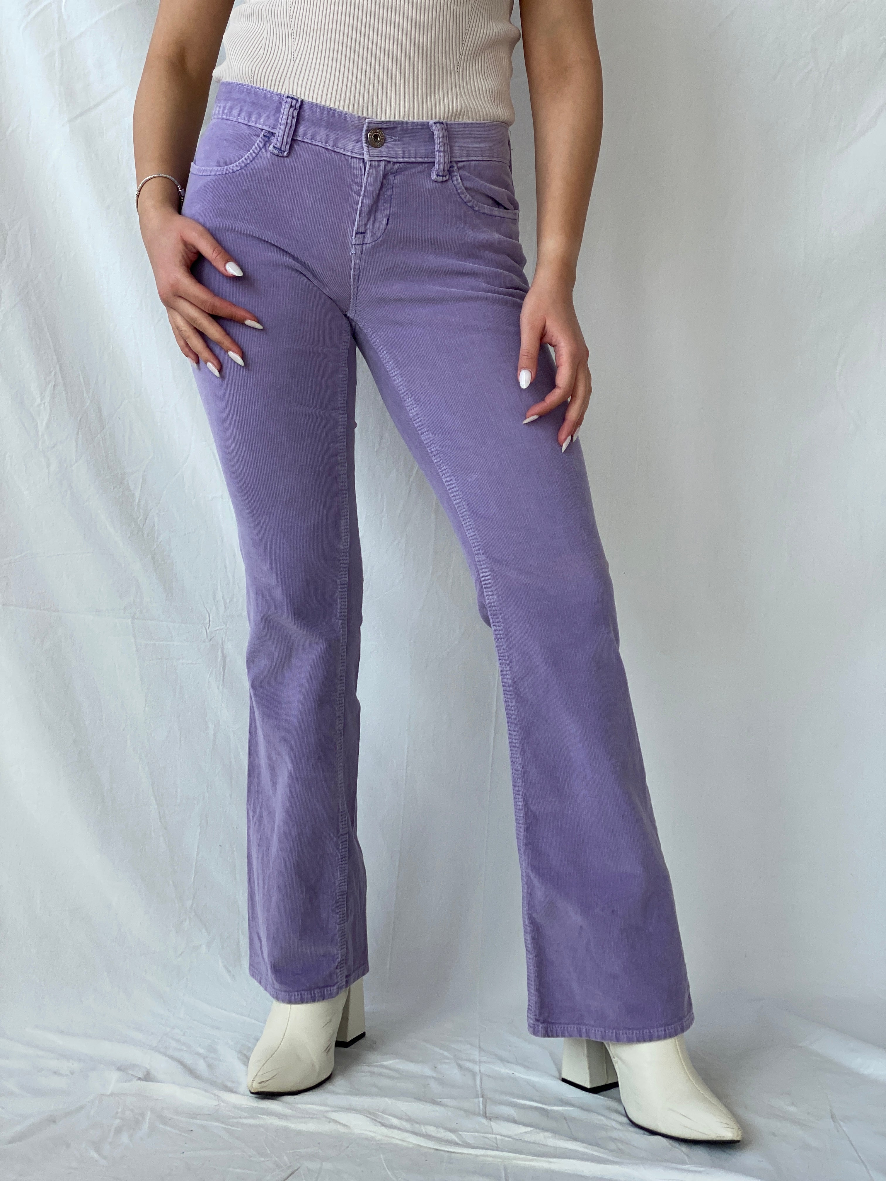 Vintage Y2K Gap Purple Corduroy Ultra Low Rise Stretch Flare Pants - 36EUR