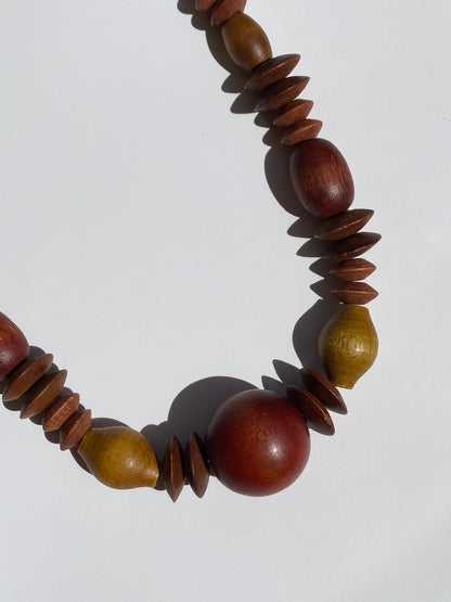 Vintage Boho Brown Wooden Bead Statement Necklace