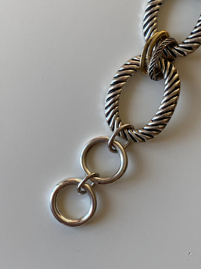 Vintage Chunky Textured Link Bracelet Silver & Gold-Tone Oval Links with Toggle Clasp