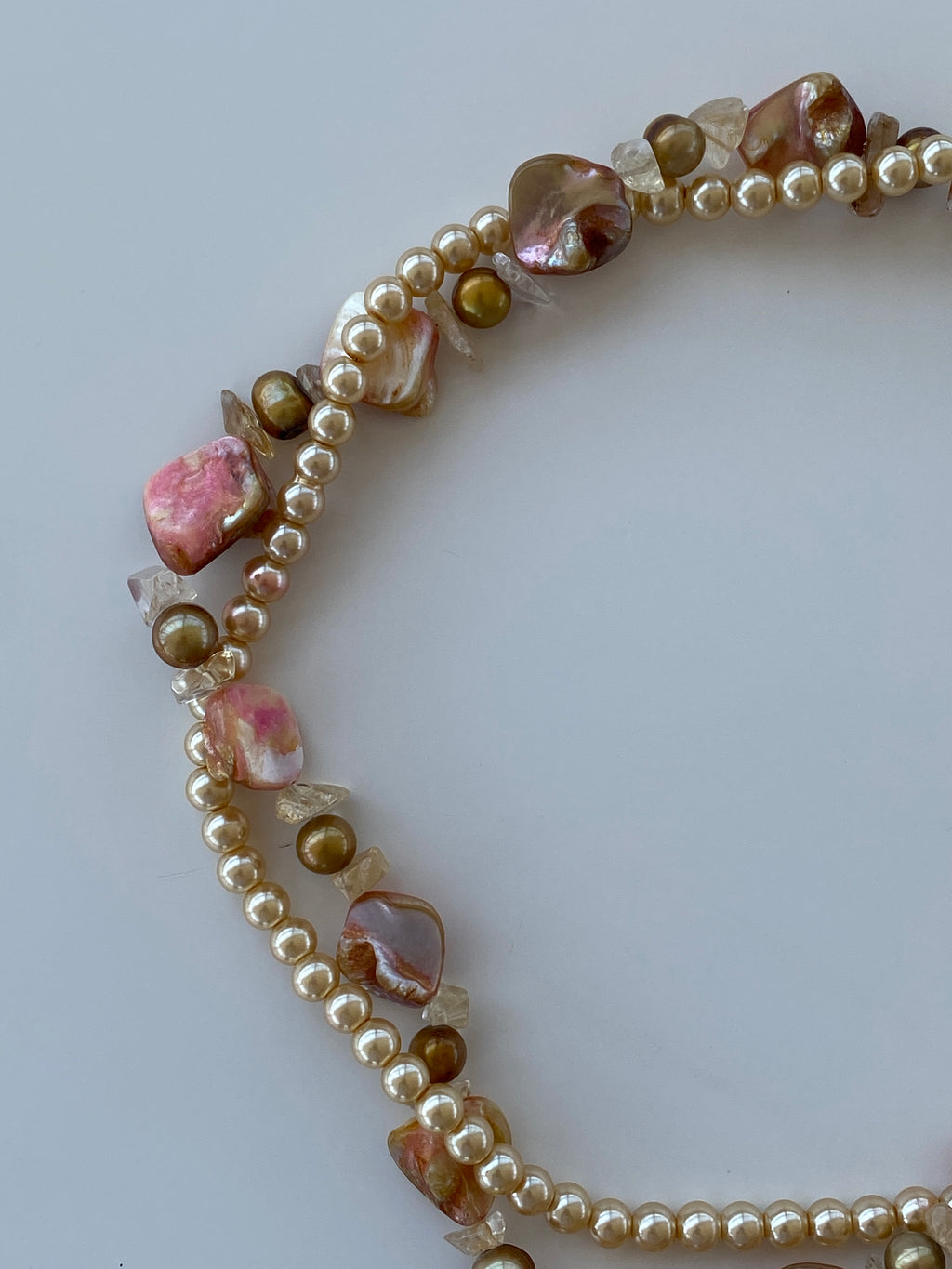 Vintage Baroque Pearl & Shell Bead Necklace – Statement Choker with Natural Stones