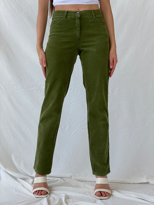 BRAX Carola Green Straight Cut High Rise Corduroy Pants