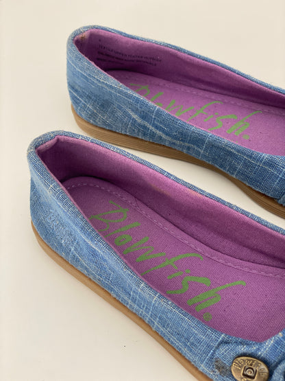 Vintage Y2K Blowfish Malibu Blue Denim Button Ballet Flats - 36.5 EU