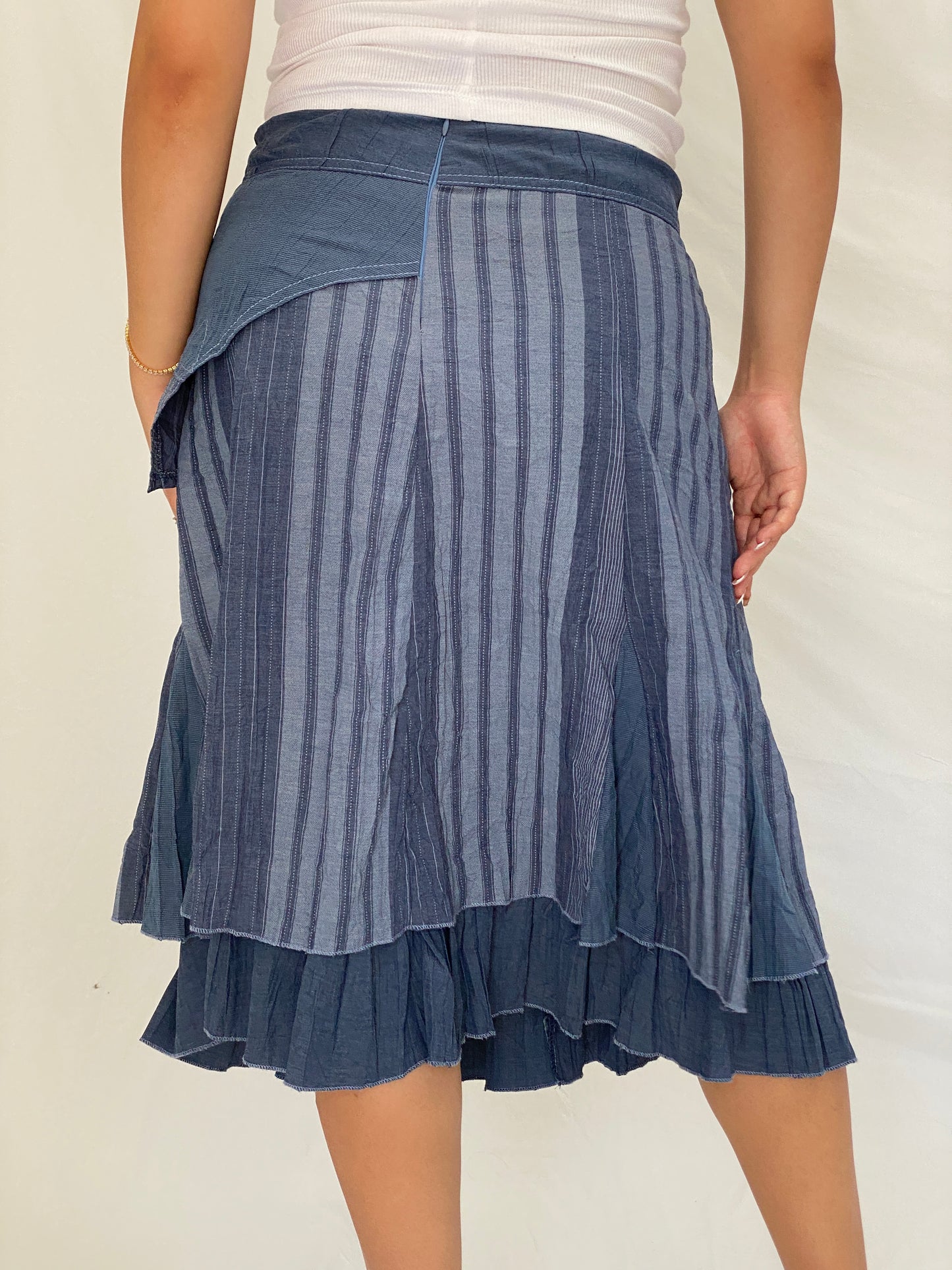 Y2K Affinités Armand Thiery Blue Patchwork Layered Whimsigoth Midi Skirt – L