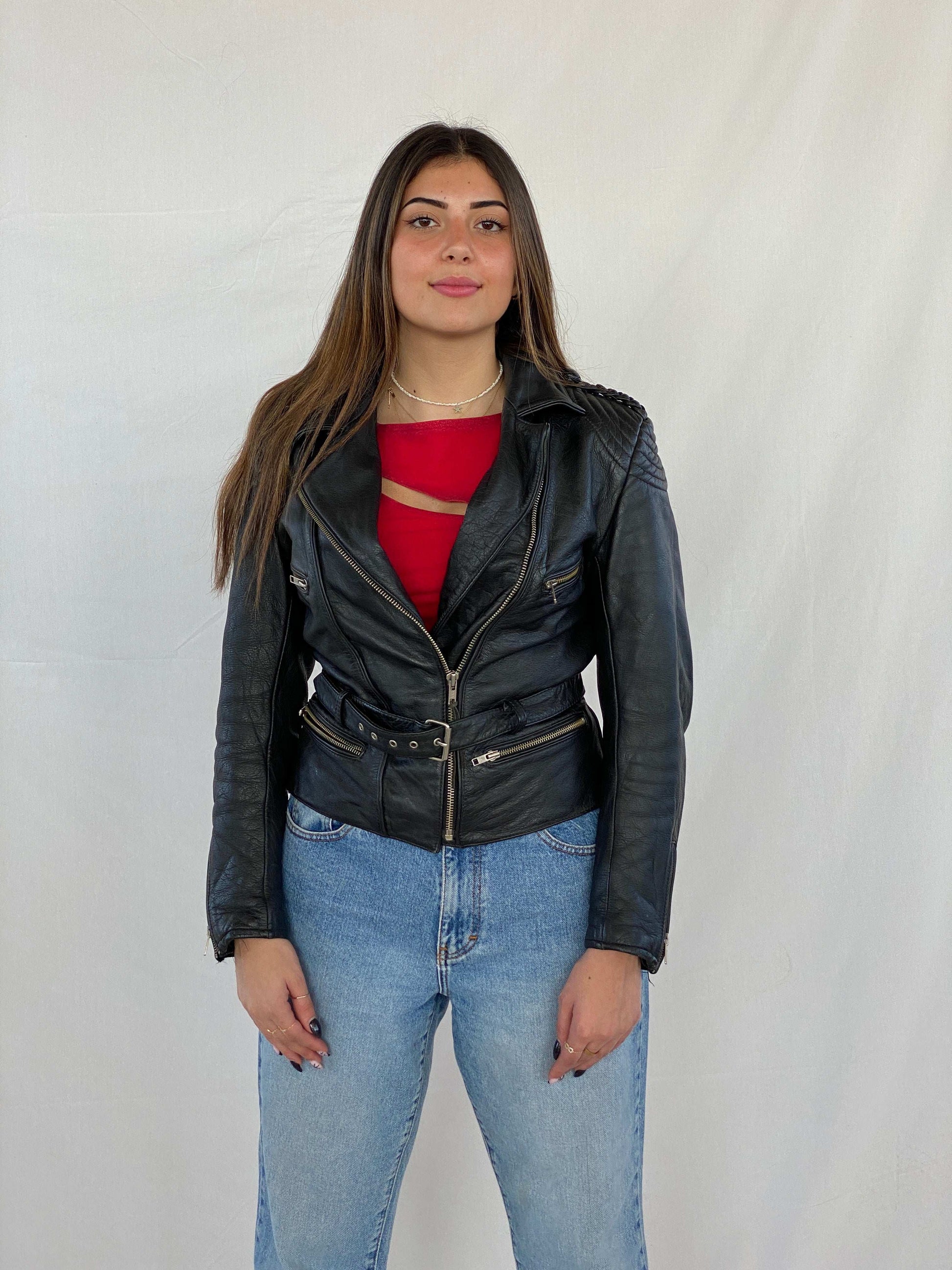 Vintage Heavy Genuine Leather Bikers Jacket - Balagan Vintage Leather Jacket 90s, black leather, genuine leather, genuine leather jacket, Juana, NEW IN