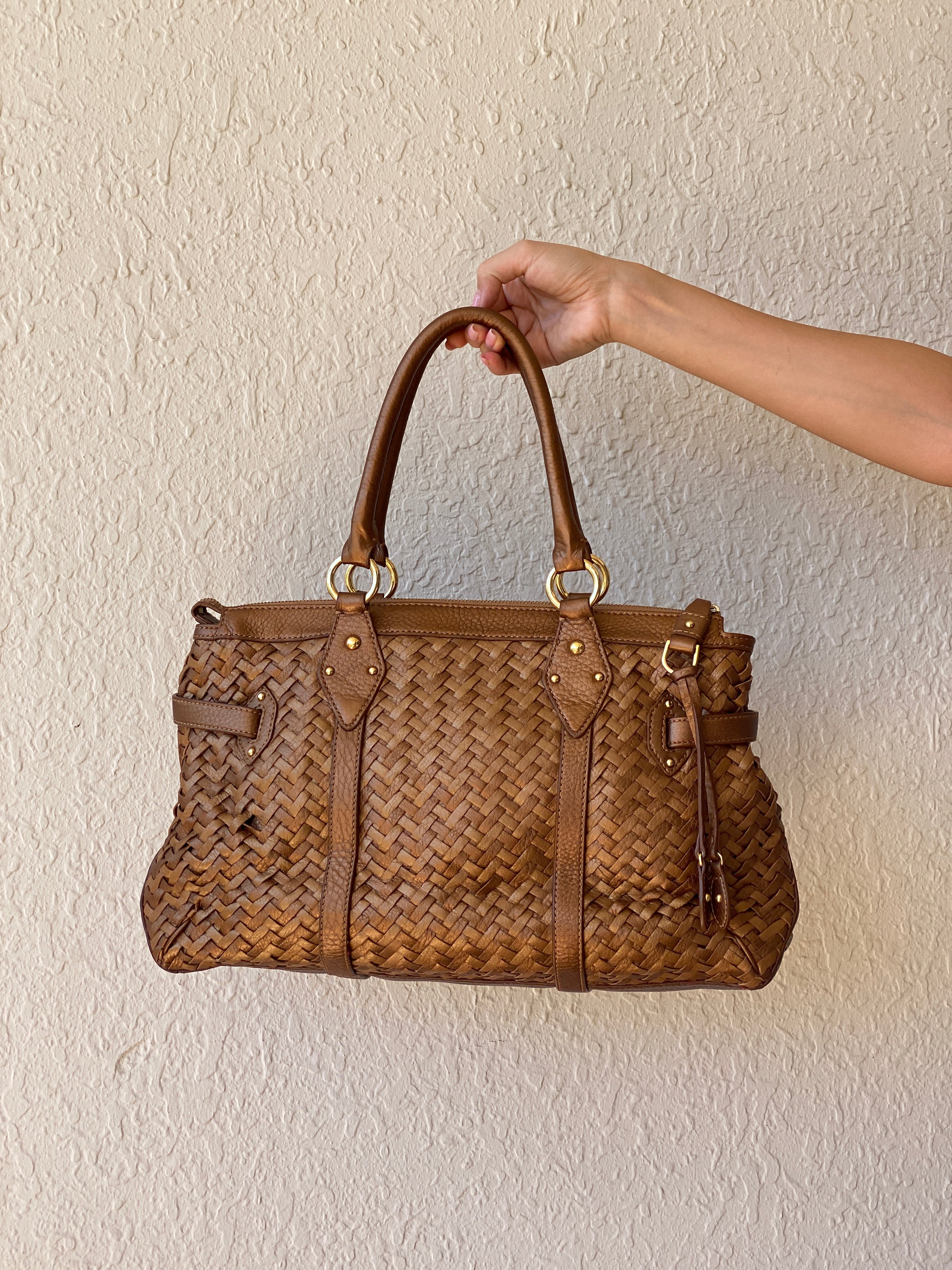 Beautiful Cole Haan Village Weave H06 Purse Woven Leather Bronze Handbag