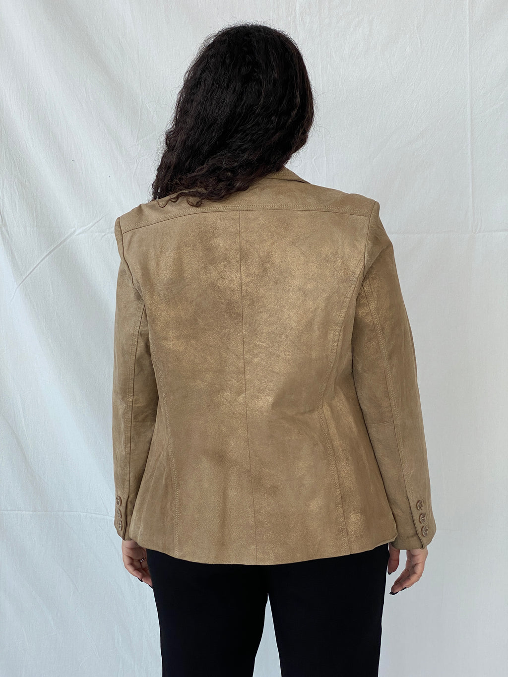 Vintage Genuine Suede Leather Gold Blazer Jacket - L
