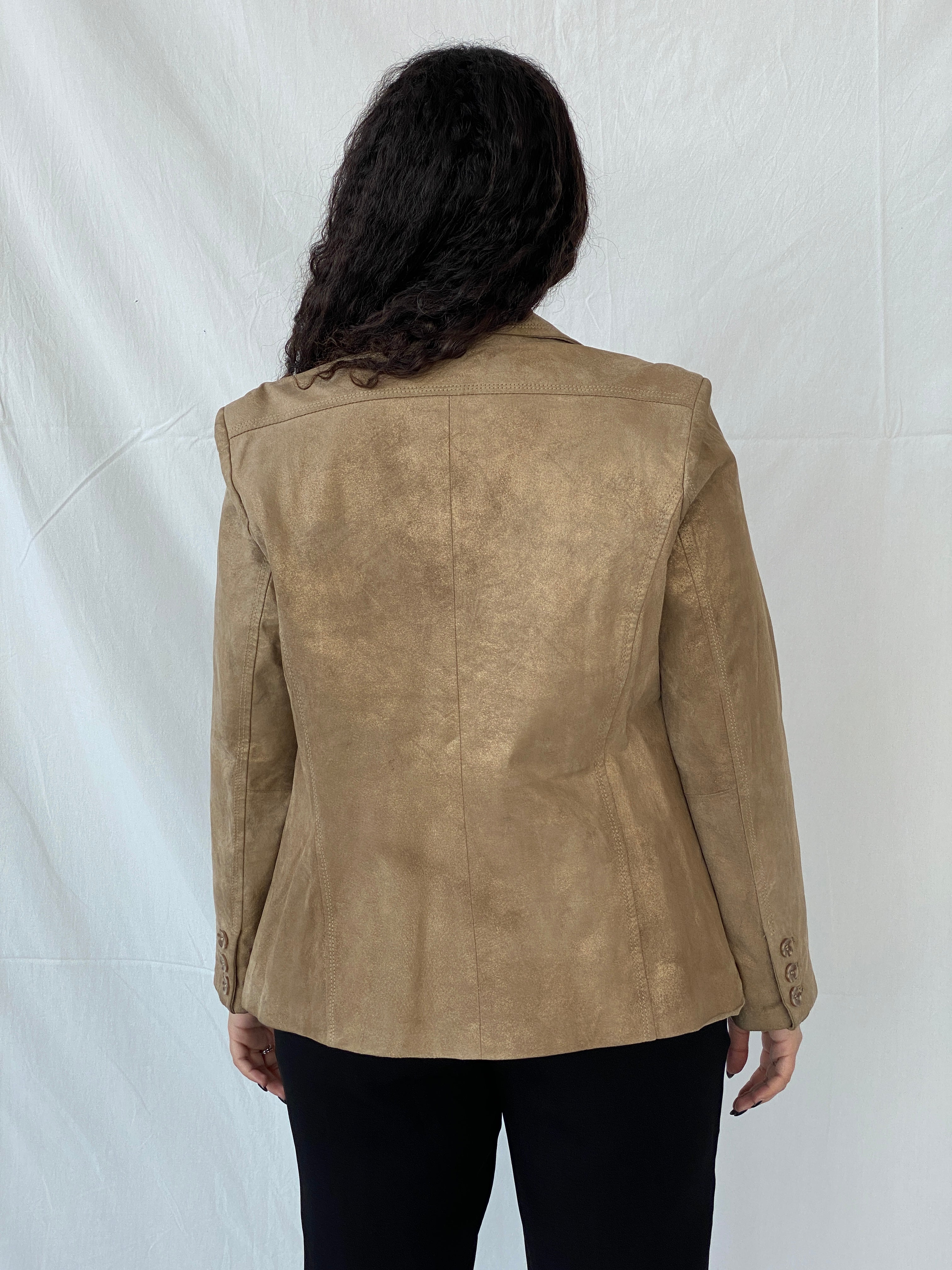Vintage Genuine Suede Leather Gold Blazer Jacket - L