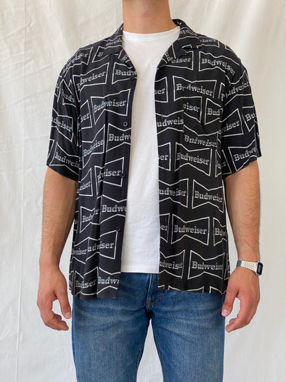 Budweiser Black Men’s Short Sleeve Rayon Shirt - L