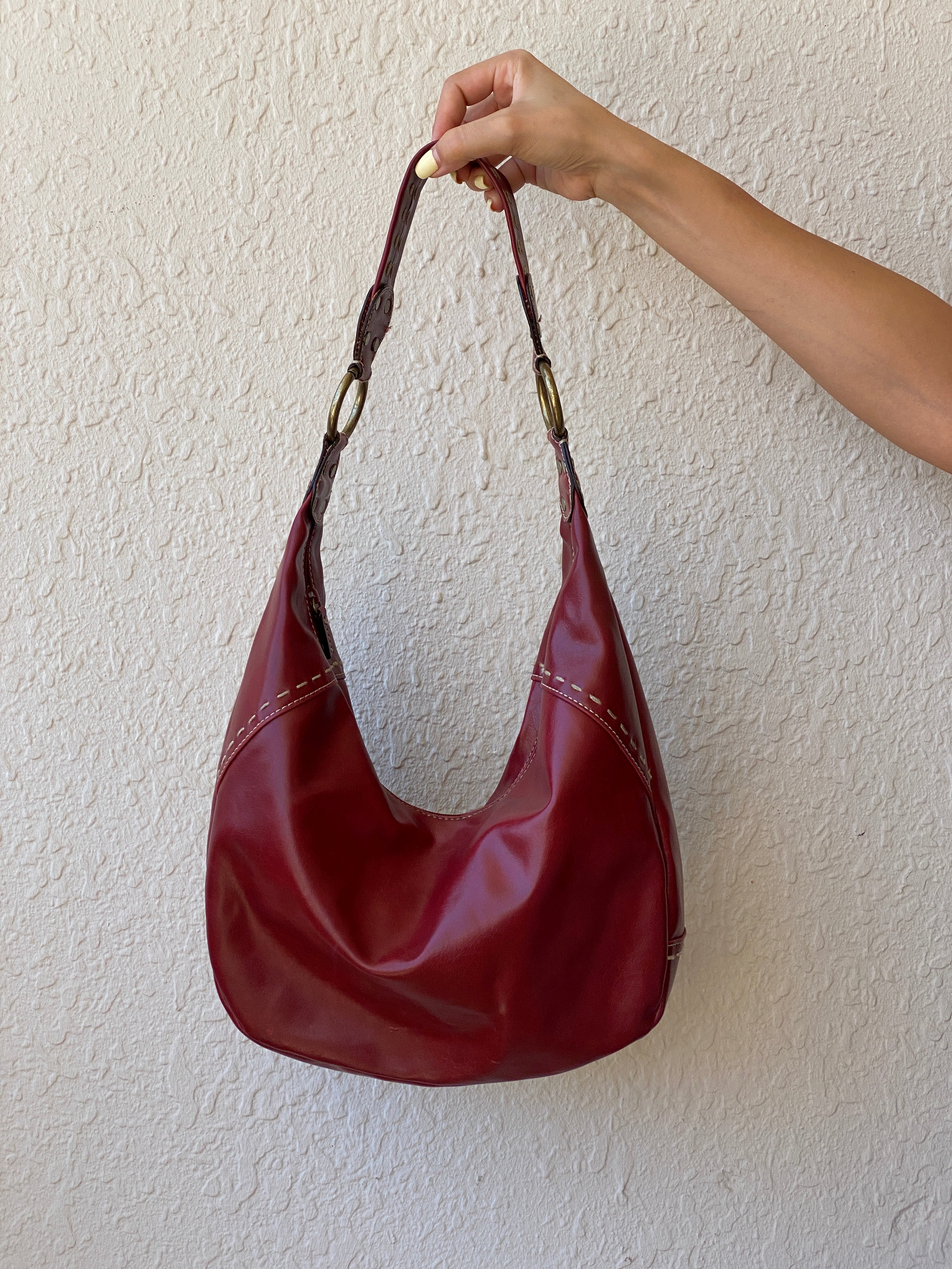 Y2K Nine West Red Faux Leather Hobo Shoulder Bag