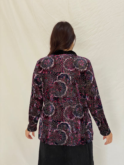 Vintage Millers Black Velvet Floral Paisley Open-Front Cardigan - L
