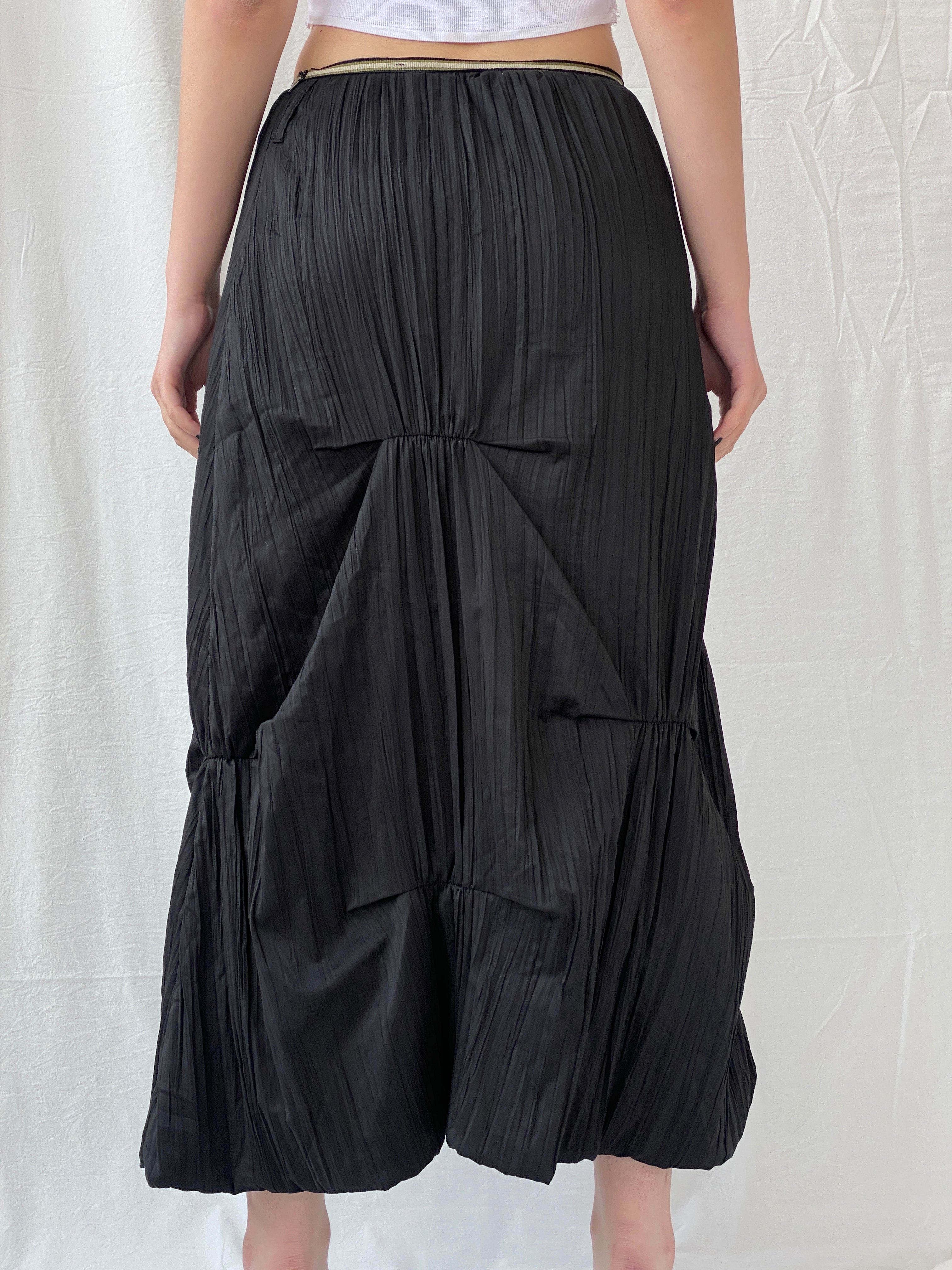 Vintage 90s French Archival Femmes Je Vous Aime Black Ruched Bubble Maxi Skirt - L