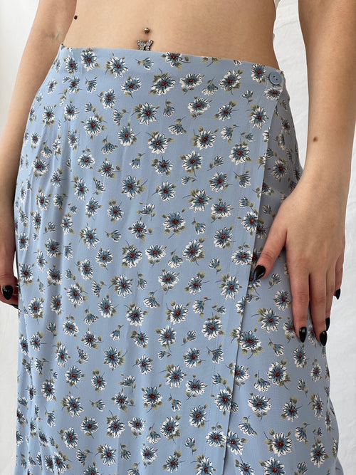 Beautiful Marks & Spenser Floral Blue Midi Wrap Fairycore Skirt - L