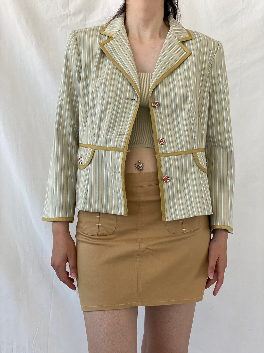 Vintage Isabel & Nina Green Striped Floral Buttons Blazer - XL