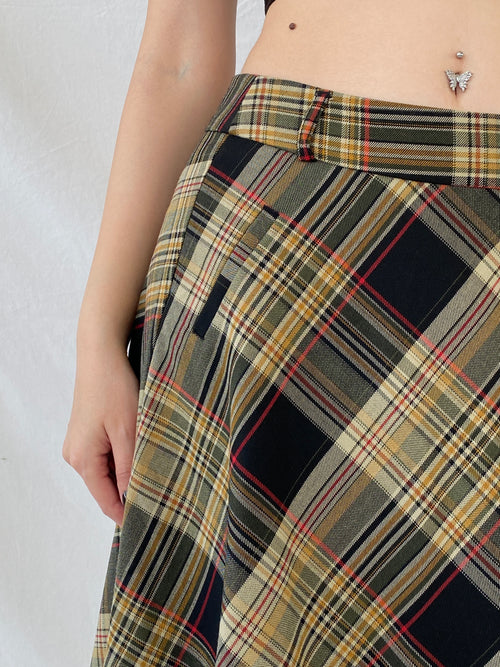 Beautiful Fusion Plaid Flannel Yellow Black Women’s Tartan Short Skirt - M