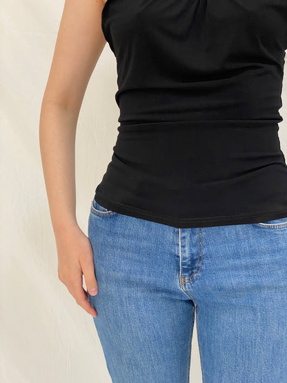 Vintage Y2K Black Halter Top Xanaka Ring Detail Draped Neckline - M