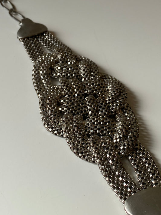 Vintage Silver Tone Multi-Chain Knot Bracelet Statement Mesh Link Bracelet