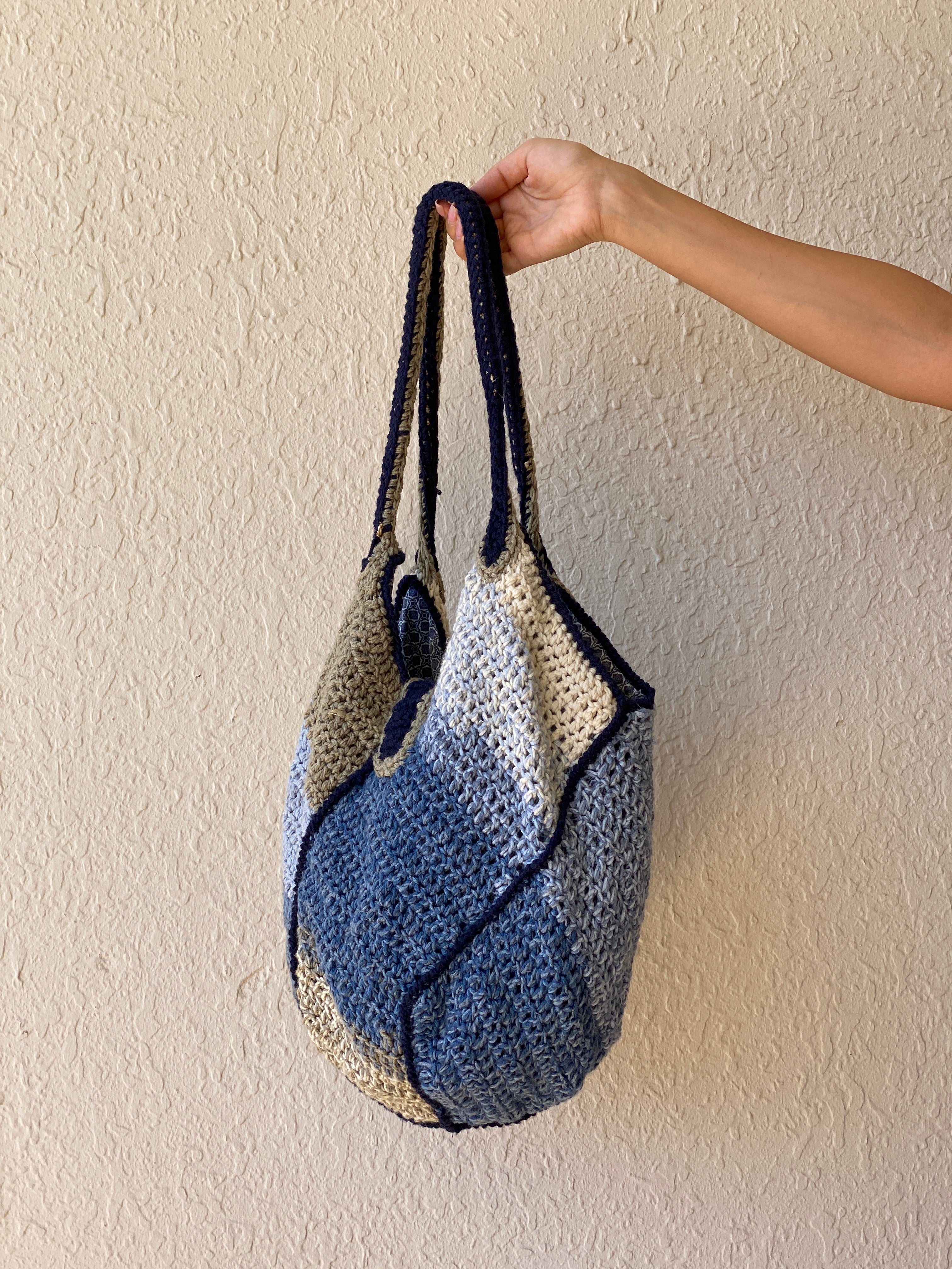 Wollekes Large Crochet Wool Blue & Cream Tote Bag