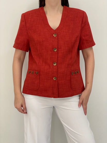 Vintage 90s Sag Harbor Red Short Sleeve Textured Button Blazer – M
