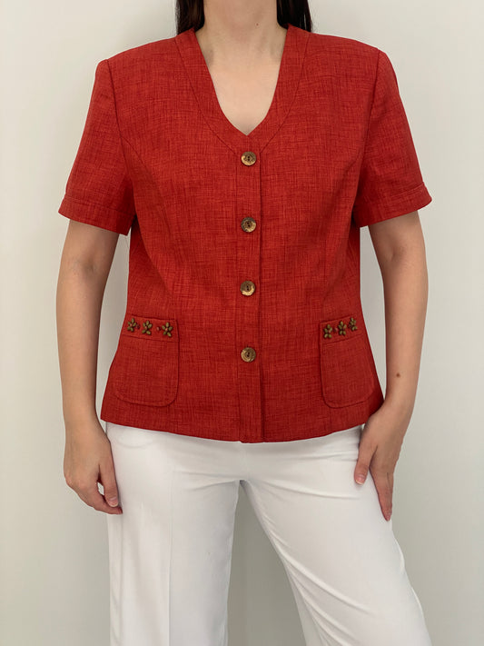 Vintage 90s Sag Harbor Red Short Sleeve Textured Button Blazer – M