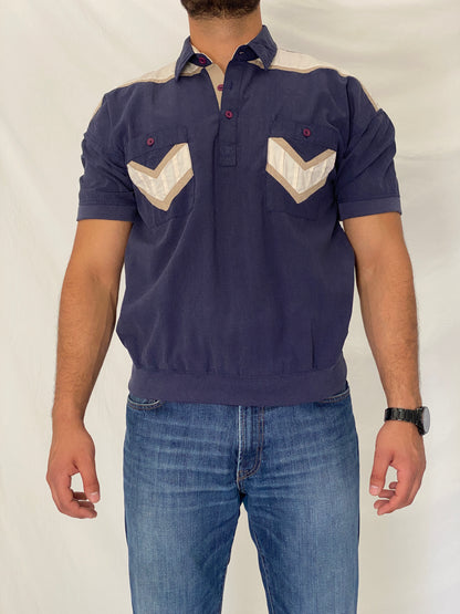 Vintage Alexxus Exclusive Navy Colorblock Banded Polo Top - L