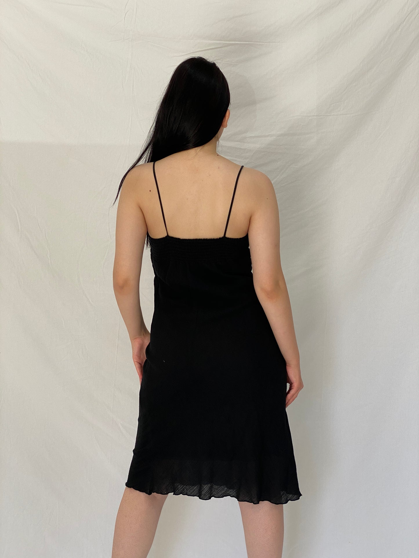 Vintage Y2K Wawa Black Embroidered Empire Waist Midi Slip Dress - L