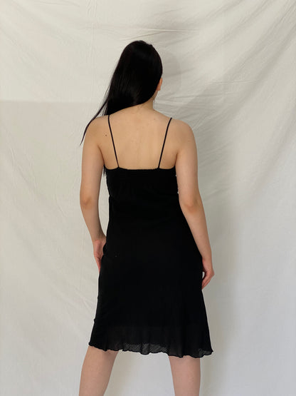 Vintage Y2K Wawa Black Embroidered Empire Waist Midi Slip Dress - L