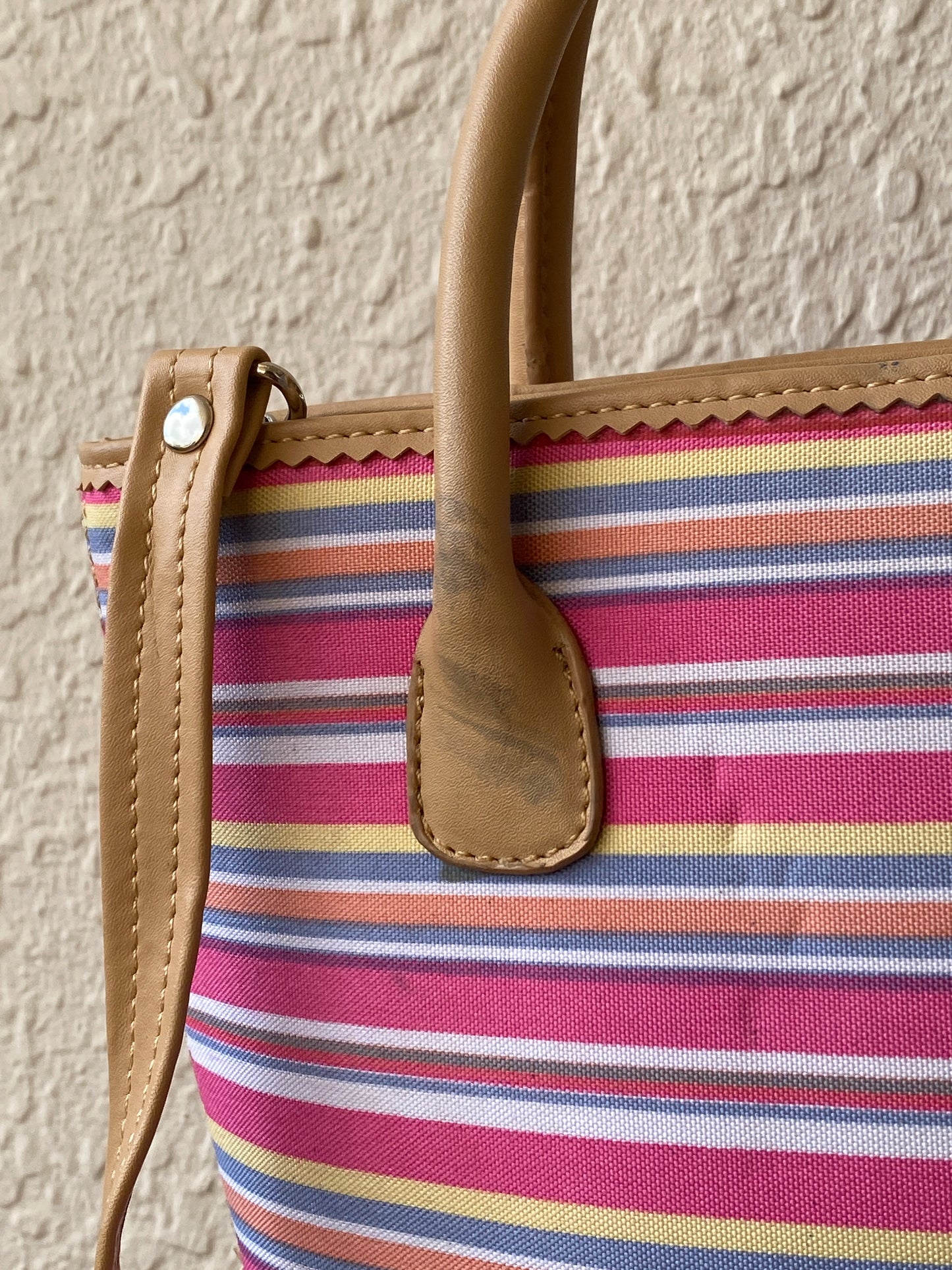 Kate Spade New York Pink Striped Canvas & Leather Summer Tote Bag