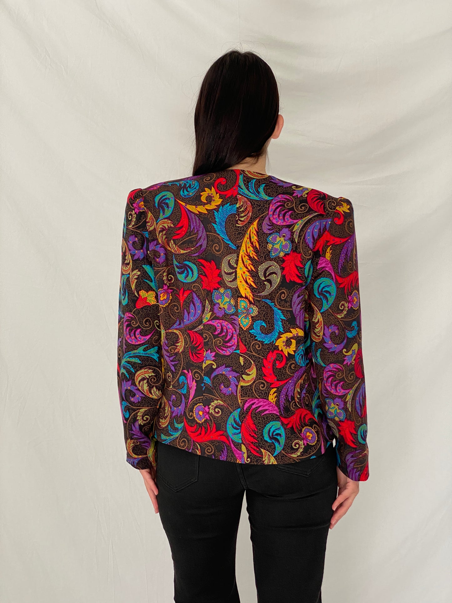Vintage 90s Anne Crimmins for Umi Collections Pop Paisley Blazer Multicolor Statement Jacket – L