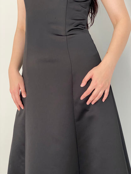 Vintage Jessica McClintock Black & White Satin Off-Shoulder Formal Dress – S