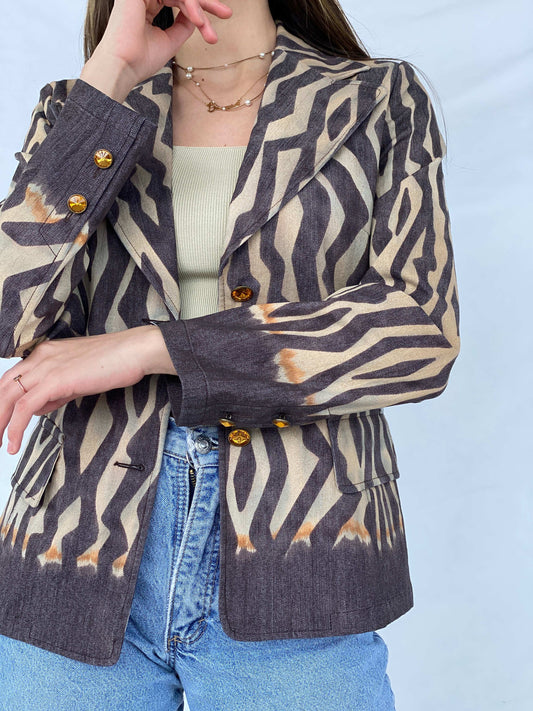 Vintage Laurèl Jeans Zebra Print Denim Blazer - Balagan Vintage Blazer 90s, blazer, consignment, Mira, NEW IN, plaid blazer, winter