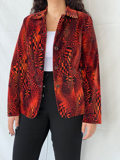 بليزر نسائي عتيق من اللون البرتقالي والأسود - مقاس كبير