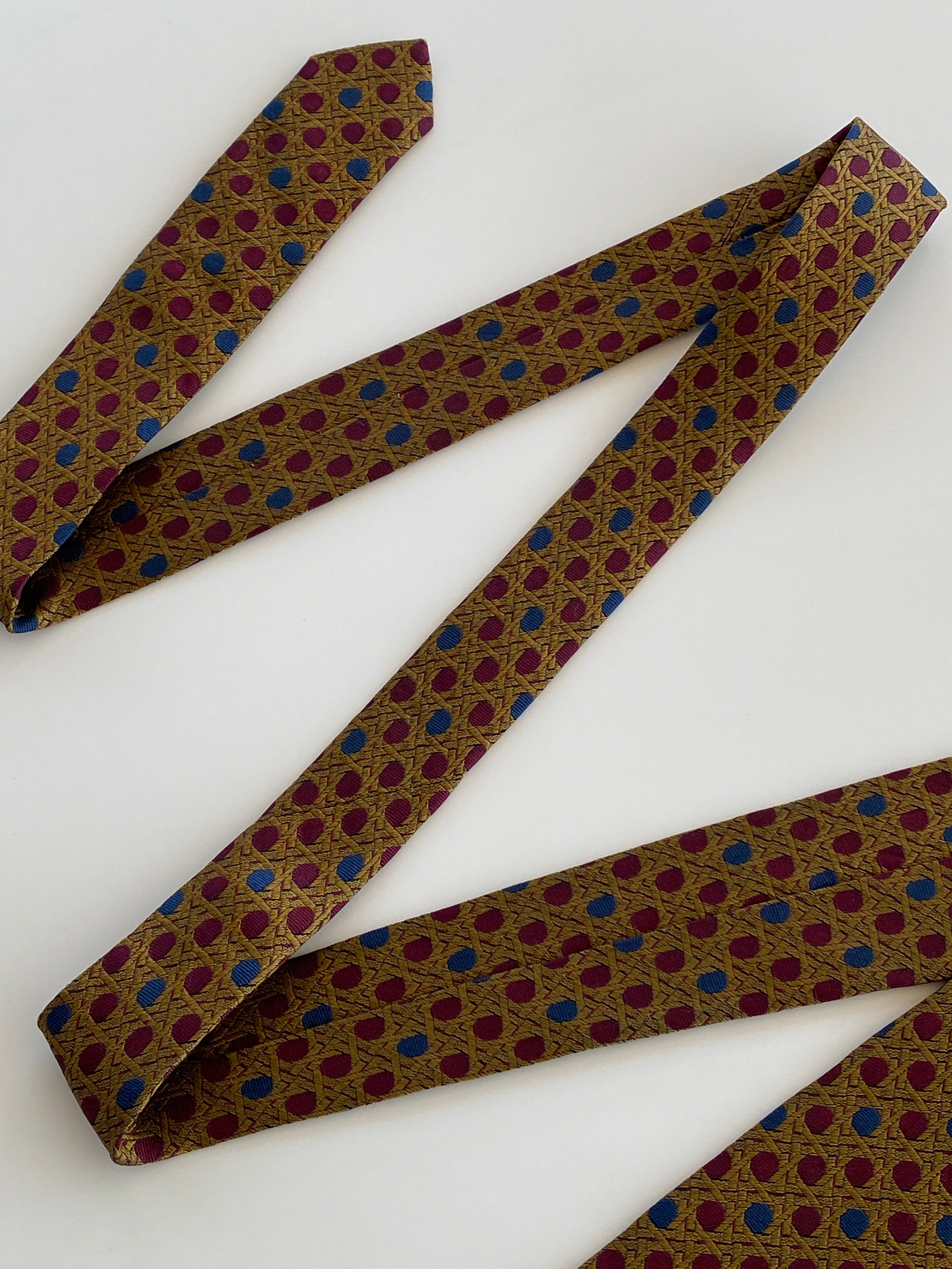 Vintage Christian Dior Monsieur Gold Burgundy Men’s Silk Neck Tie