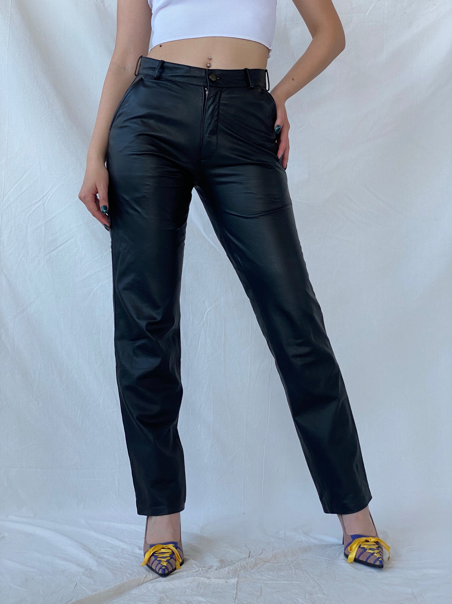 Vintage Raberg The Leather Generation Black Genuine Leather Bikers Pants - M