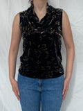 Vintage 90s Kathie Lee Collection Black & Gold Velvet Cowl Neck Women’s Sleeveless Top - M