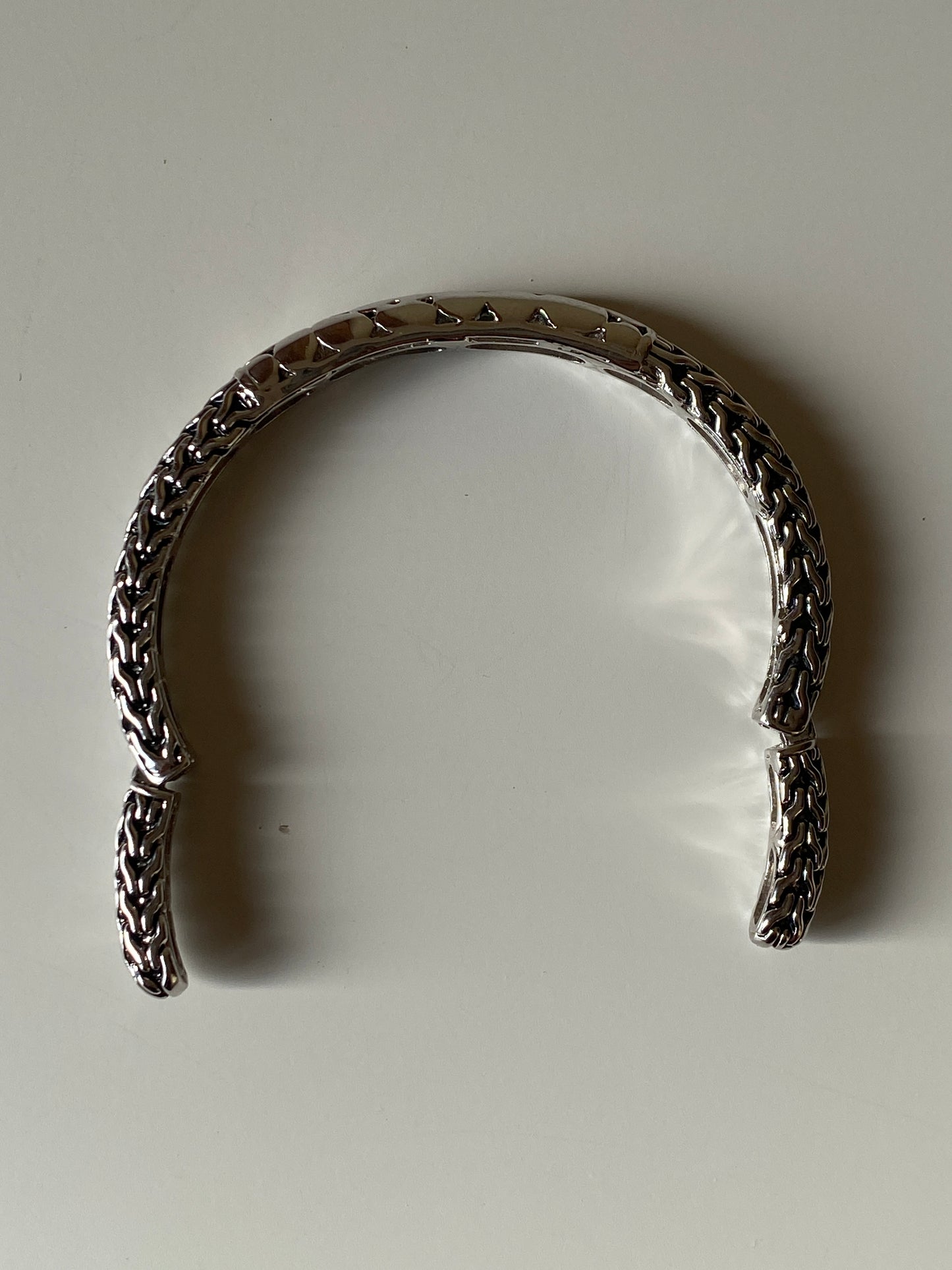 Silver-Tone Woven Chain Link Open Cuff Bracelet Textured Statement Bangle