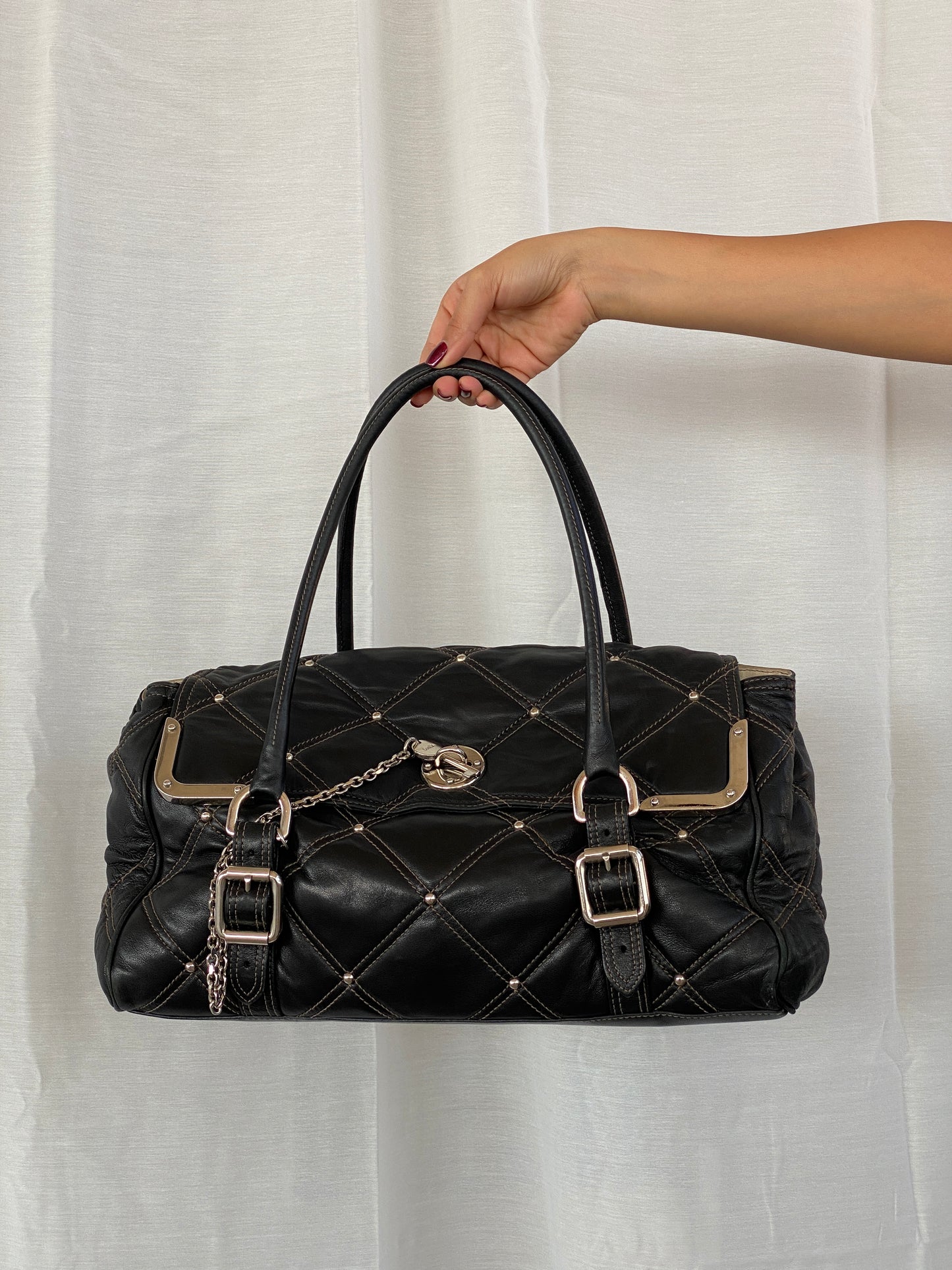 Luella Black Quilted Leather Bag with Keychain and Studs