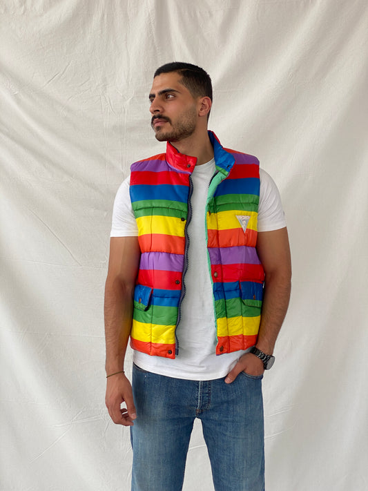 Vintage Chipie Striped Rainbow Puffer Zip Up Vest - M