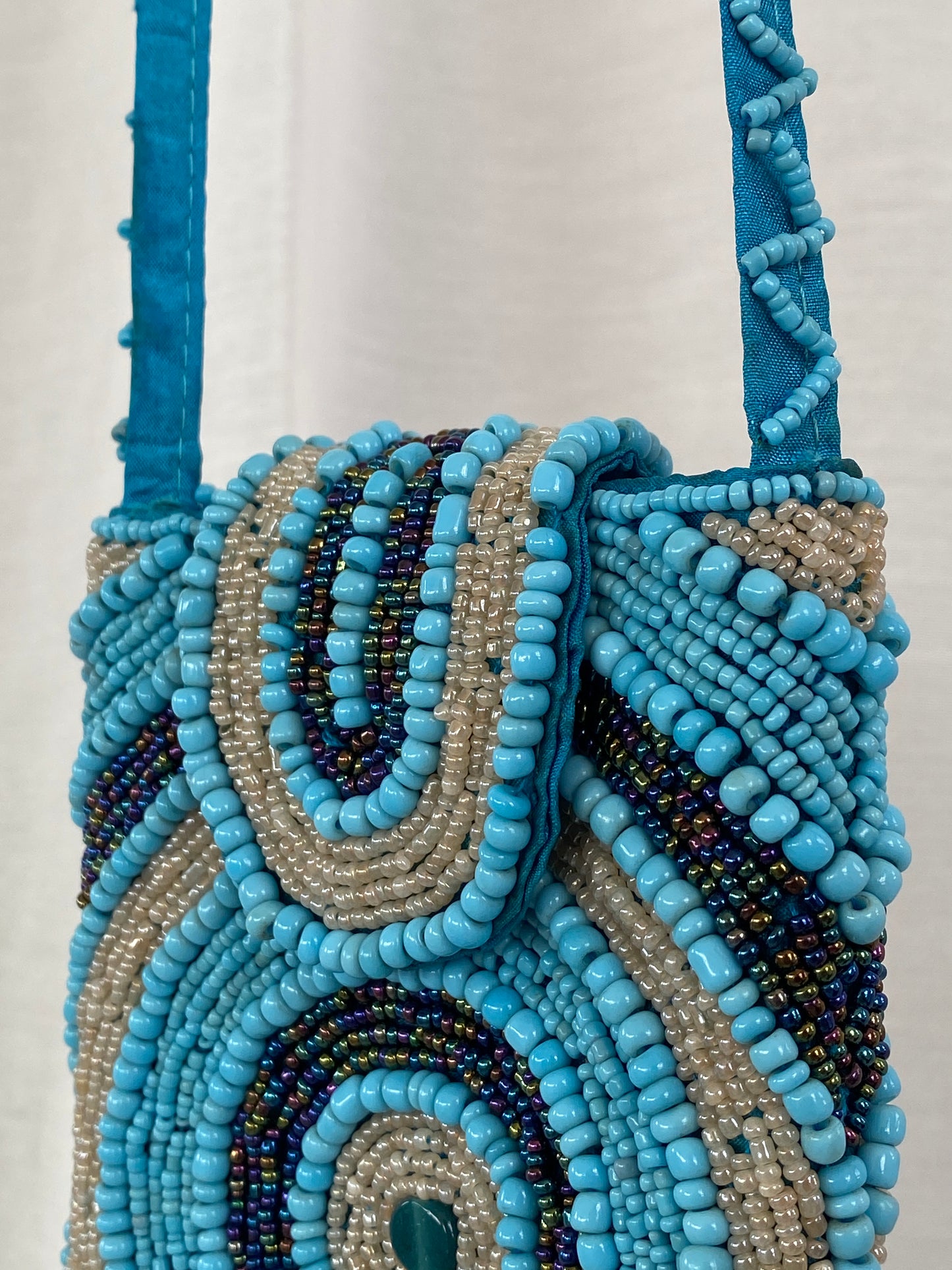 Blue Beaded Crossbody Bag Phone Holder