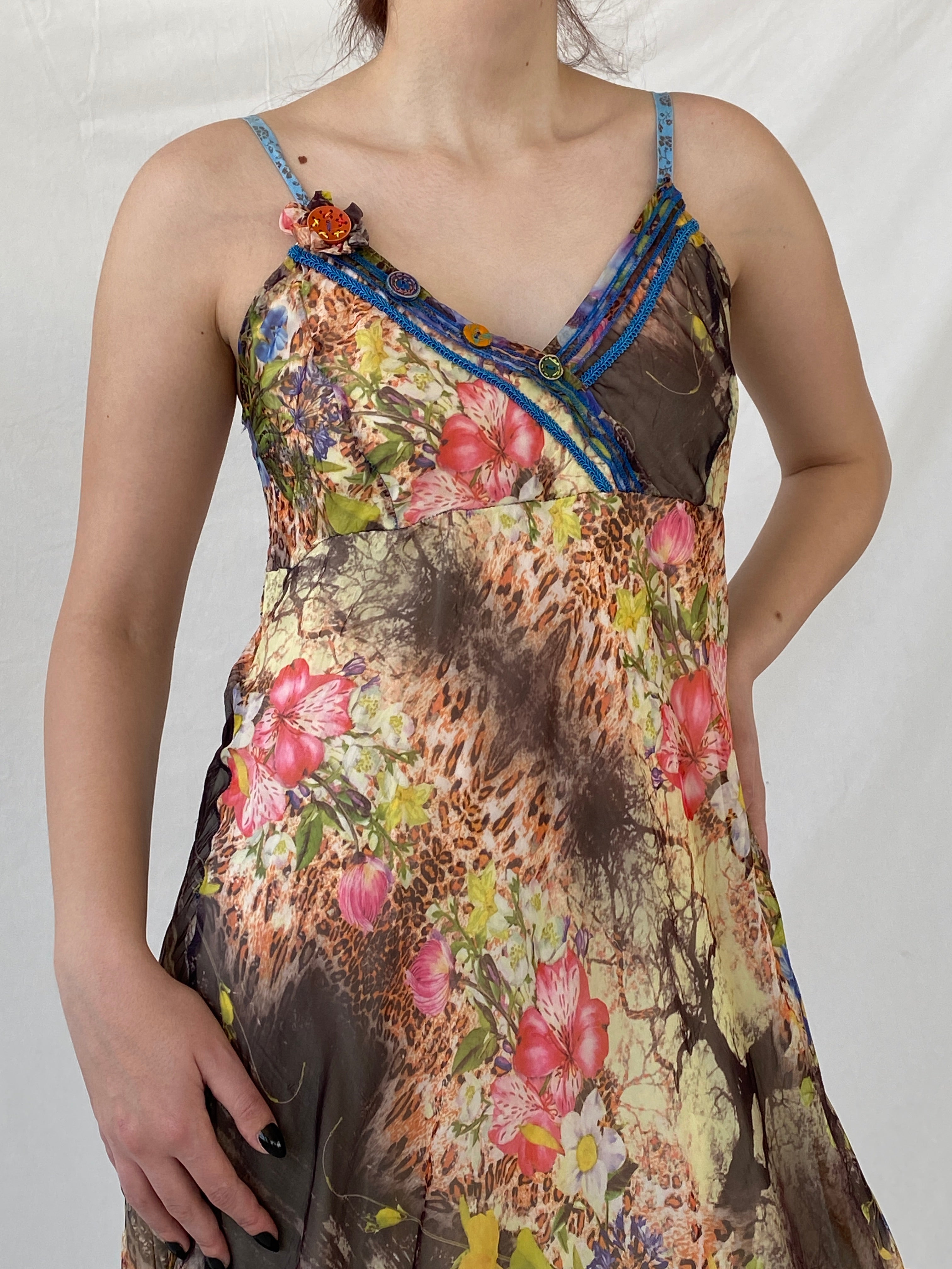 Beautiful Vintage Sensations Pour Elle Floral Multi-Colored Fairy Core Mermaid Midi Layered Dress - L