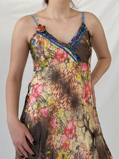 Beautiful Vintage Sensations Pour Elle Floral Multi-Colored Fairy Core Mermaid Midi Layered Dress - L