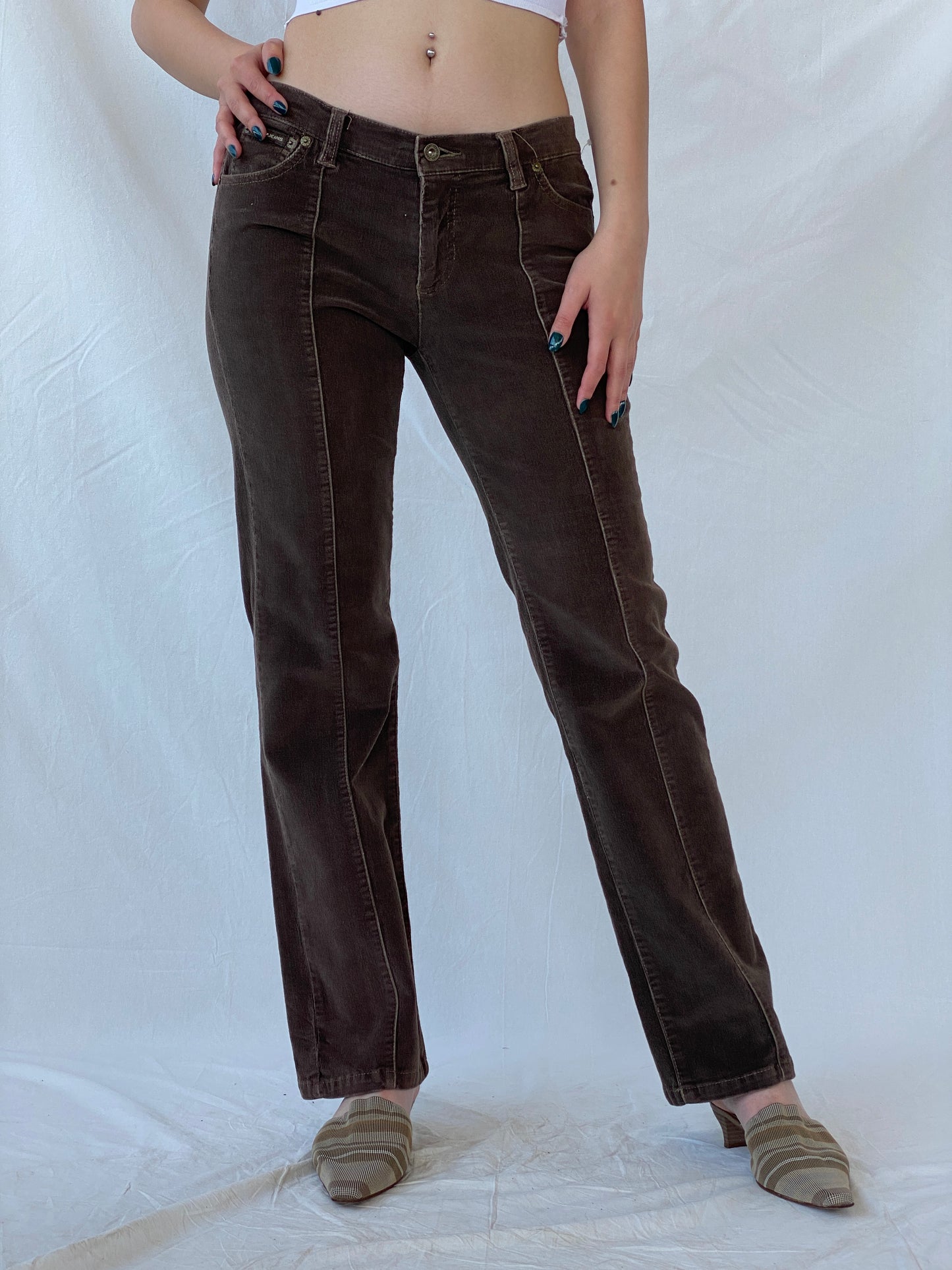 Y2K DKNY East Village Jeans Brown Mid-Rise Flare Corduroy Pants - 38EUR