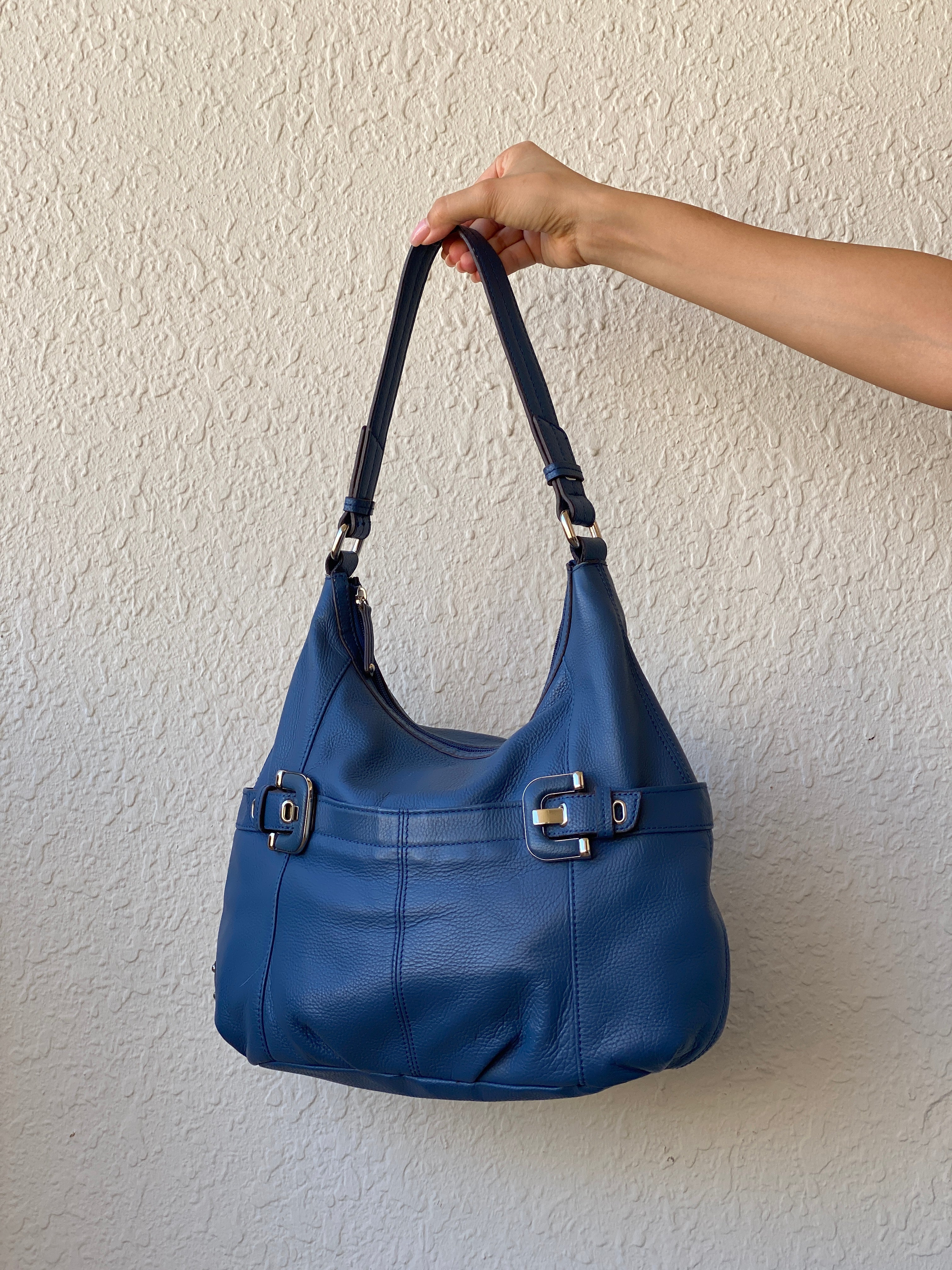Vintage Tignanello Blue Purse Genuine Leather Hobo Shoulder Bag
