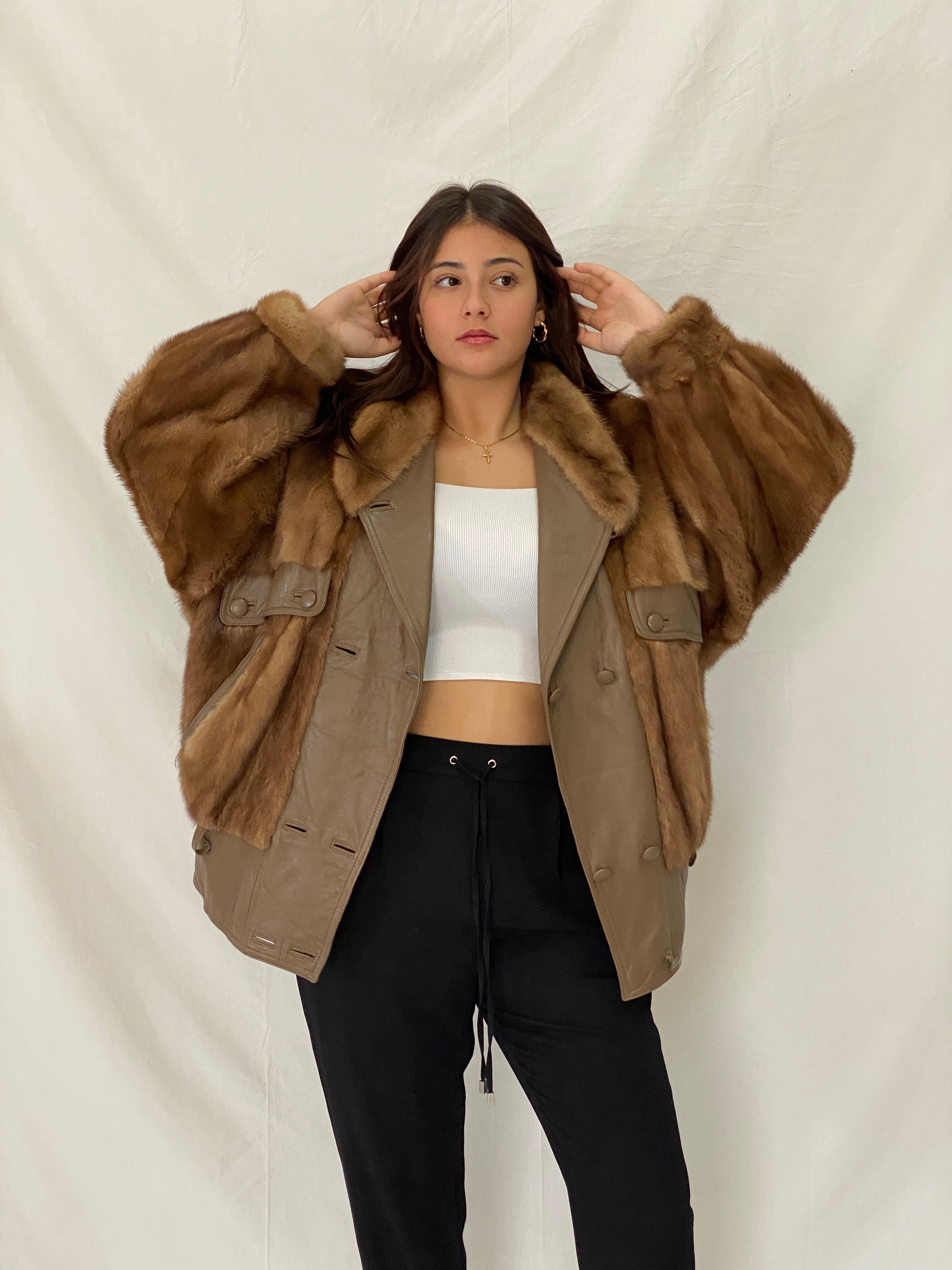 Vintage GTH Stoll Hannover Two-Tone Leather & Mink Fur Bomber Jacket - XL