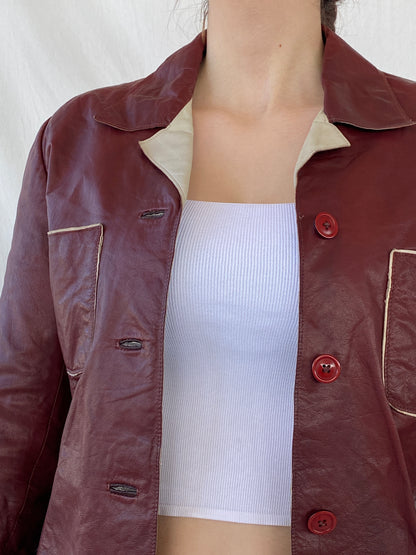 Vintage Conbipel Burgundy Genuine Leather Jacket - L