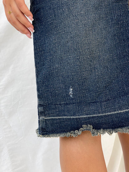 Vintage Y2K Route 66 Stretch Fit Midi Denim Skirt - M