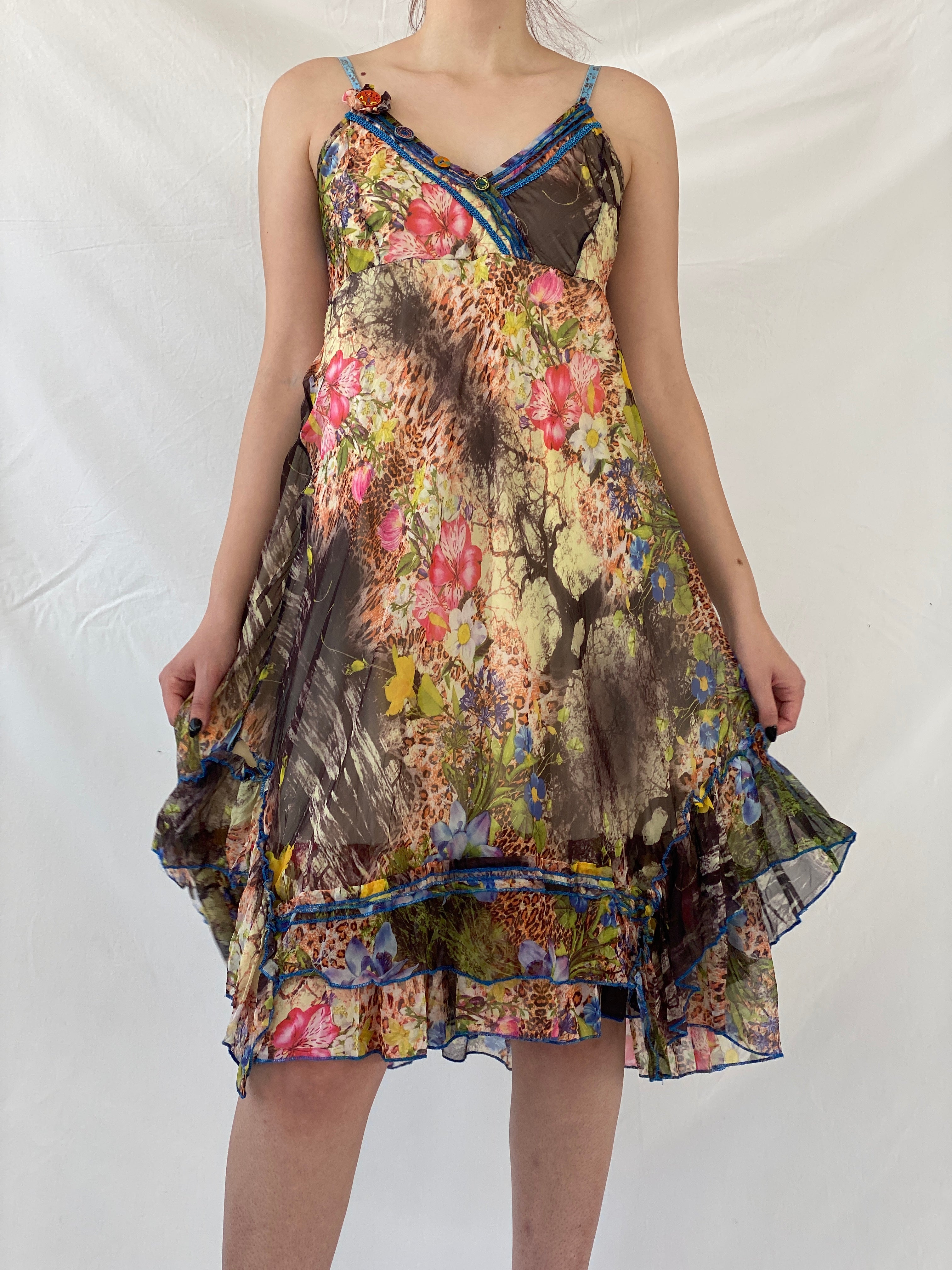 Beautiful Vintage Sensations Pour Elle Floral Multi-Colored Fairy Core Mermaid Midi Layered Dress - L